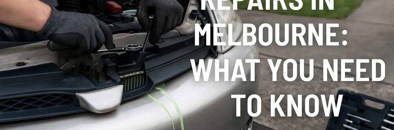 Mechanic performing coolant leak repairs in Melbourne on a silver car with green fluid visible on driveway