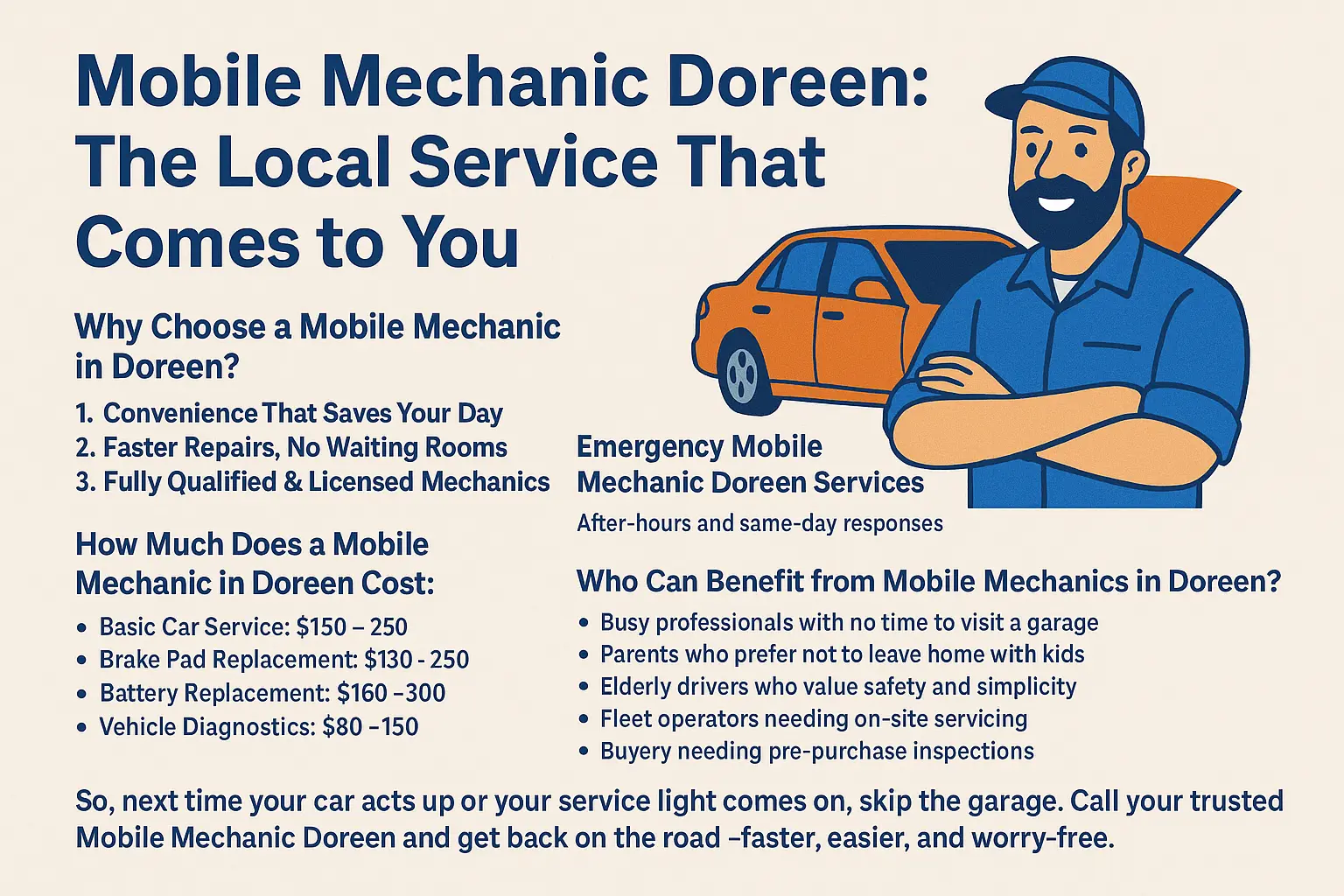 Professional mobile mechanic repairing car at client's home in Doreen, VIC.