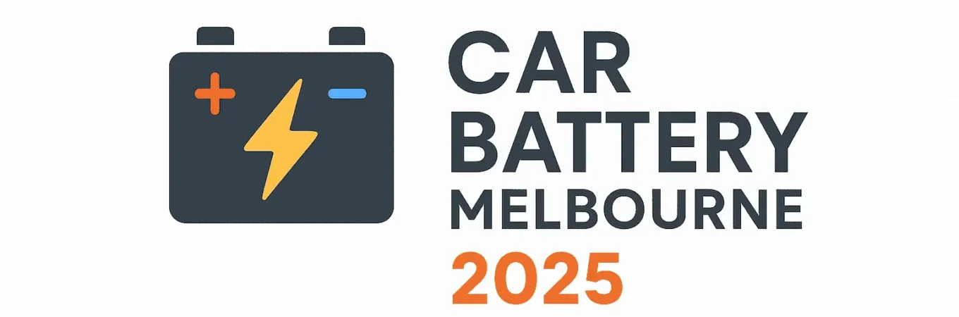 Car Battery Melbourne 2025 logo with battery icon and lightning bolt representing mobile mechanic and replacement services in Victoria suburbs