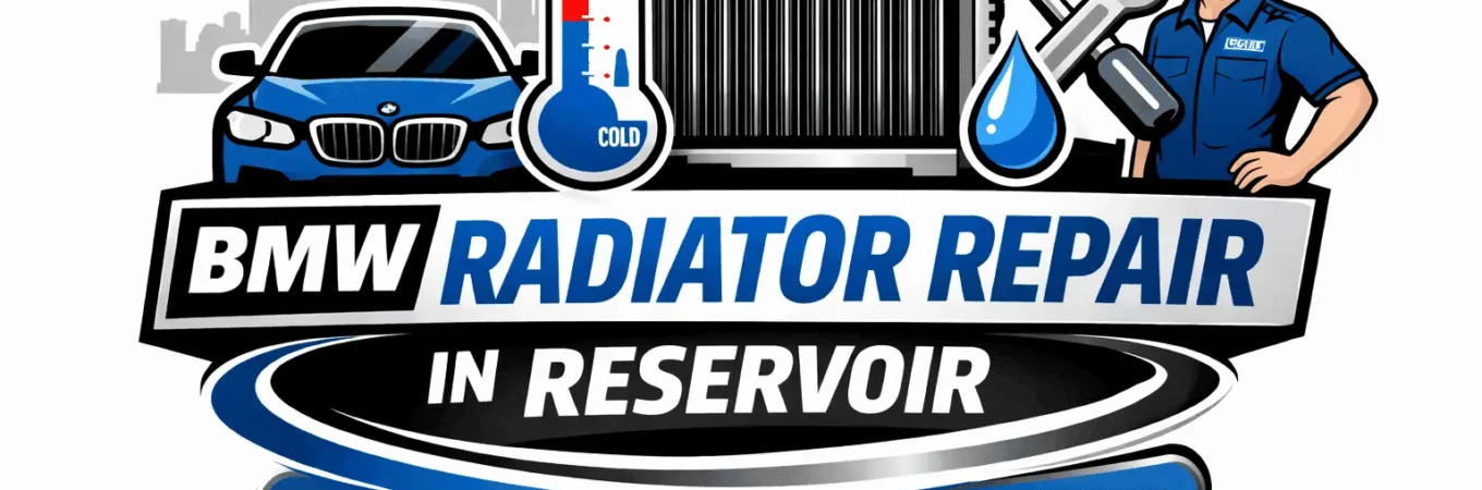 BMW Radiator Repair in Reservoir logo featuring Eddie the Mobile Mechanic with phone number 0490093242 for fast local radiator service.