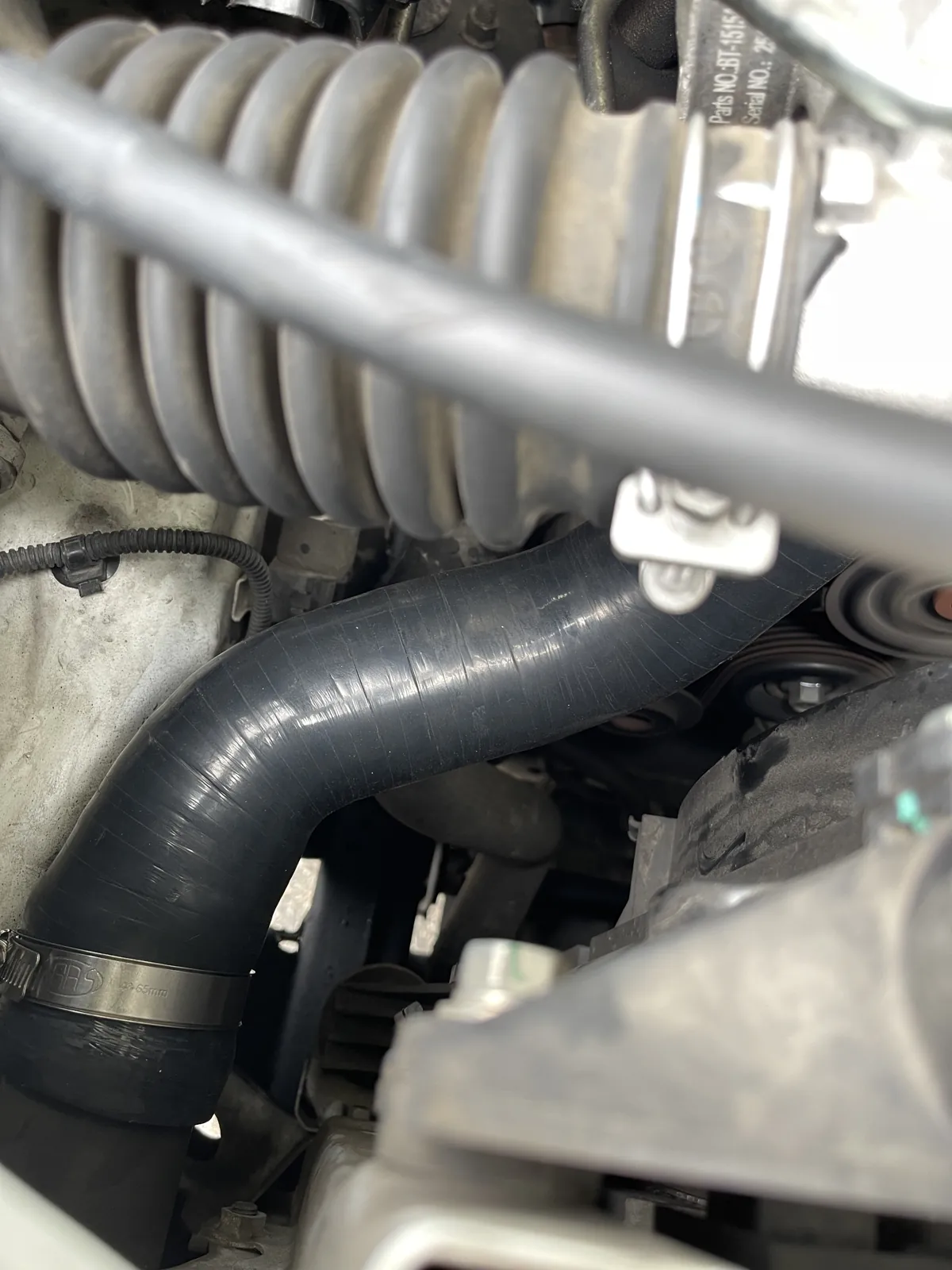 Fitted replacement intercooler hose and clamp on the Triton 4N15 engine